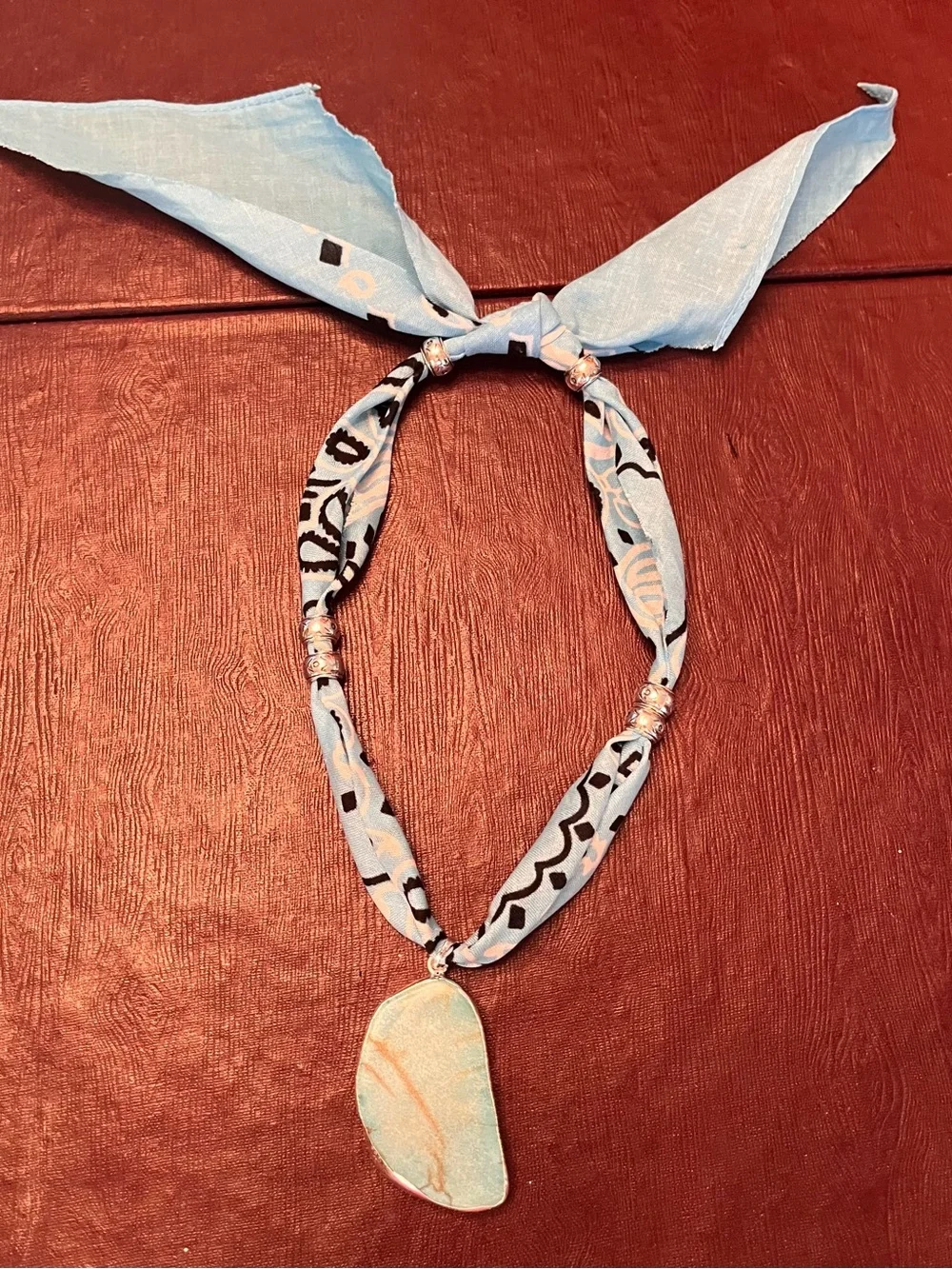 Handmade Sky Blue Turquoise Pendant Necklace, Boho Style